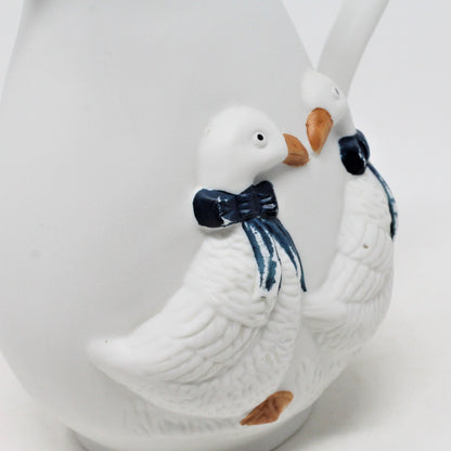 Pitcher, Blue Bow Geese, Ceramic, Vintage