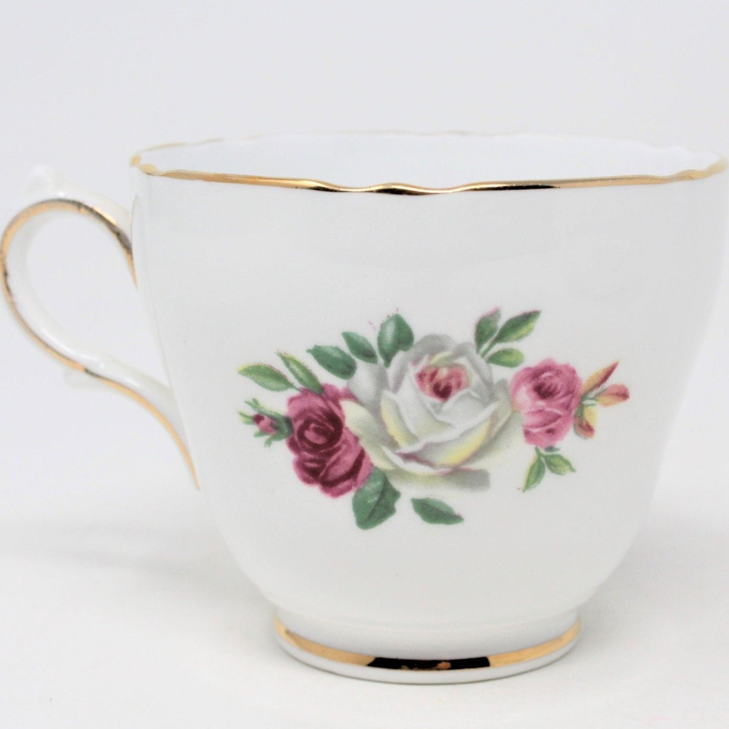 Teacup and Saucer, Regency, Roses, Pink, Red & White, Bone China, Vintage