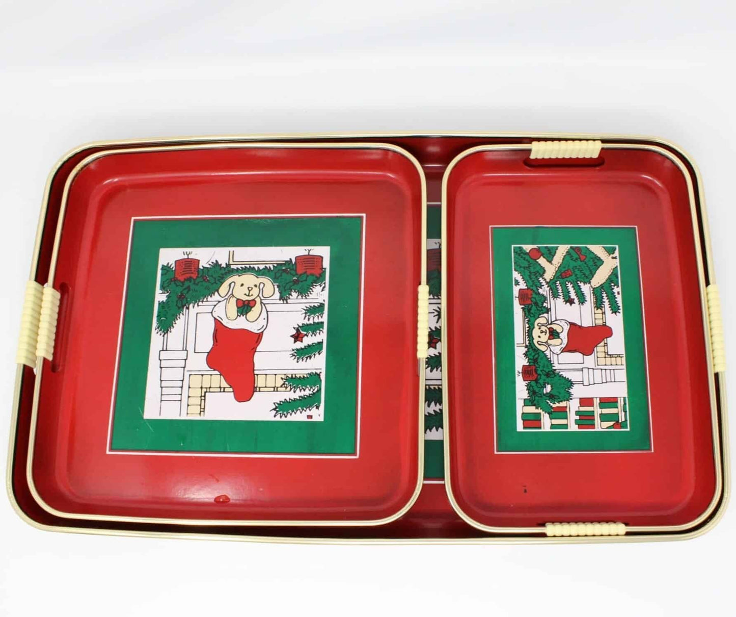 Tray Set, Christmas Velveteen Rabbit 3 Pcs , Lacquerware, Vintage Japan