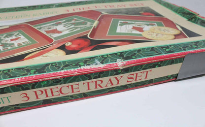 Tray Set, Christmas Velveteen Rabbit 3 Pcs , Lacquerware, Vintage Japan