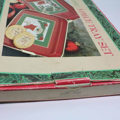 Tray Set, Christmas Velveteen Rabbit 3 Pcs , Lacquerware, Vintage Japan