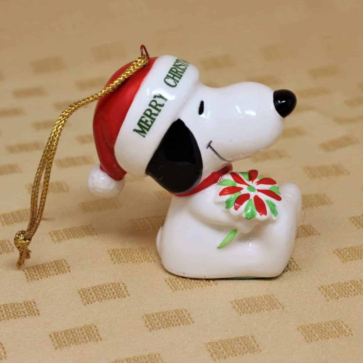 Ornament, Snoopy with Poinsettia, 1977 Vintage, NOS