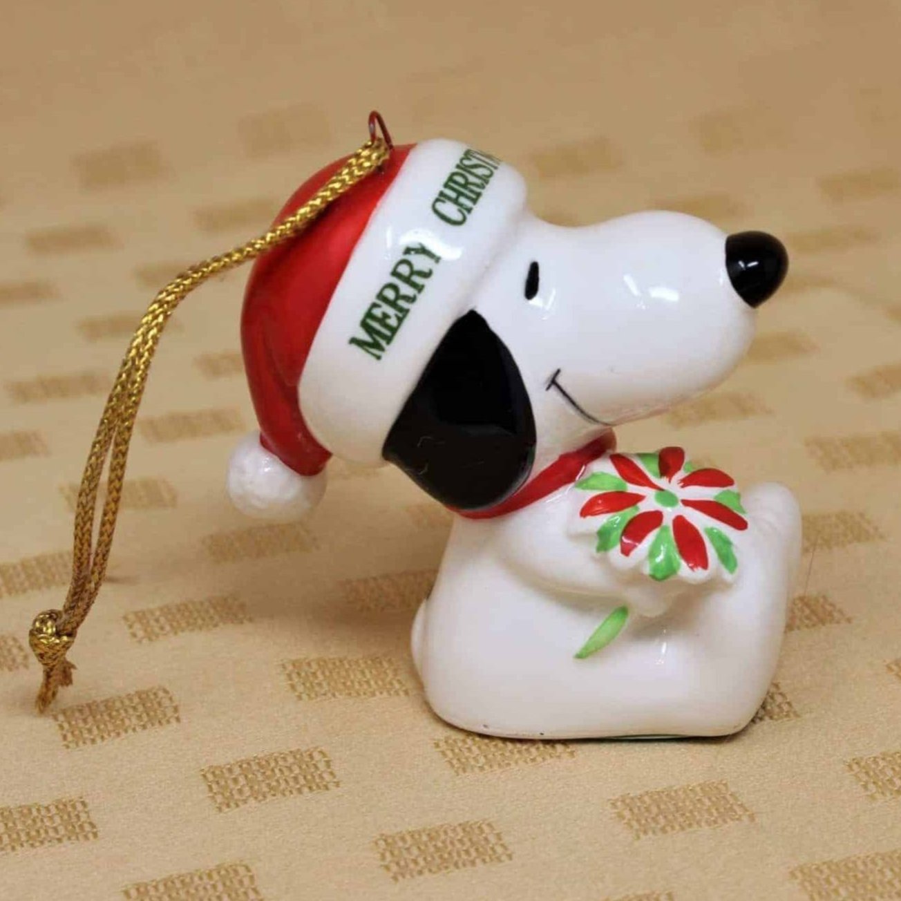 Ornaments, Snoopy with Poinsettia, 1977 Vintage, NOS