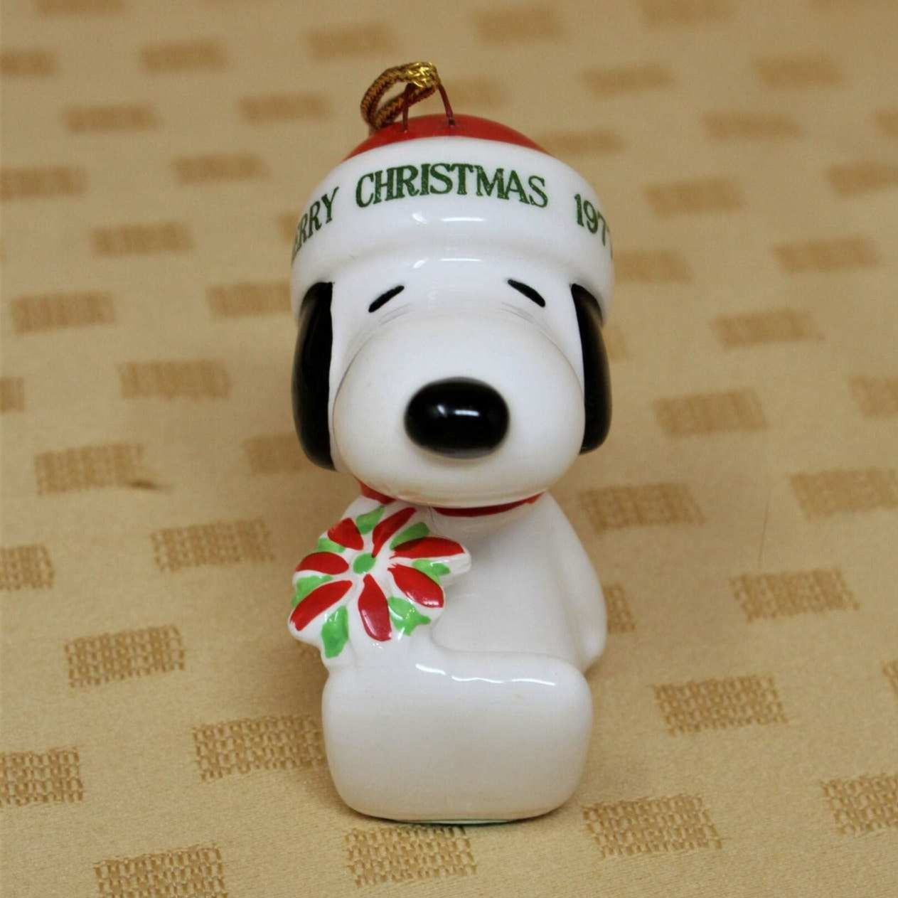 Ornaments, Snoopy with Poinsettia, 1977 Vintage, NOS