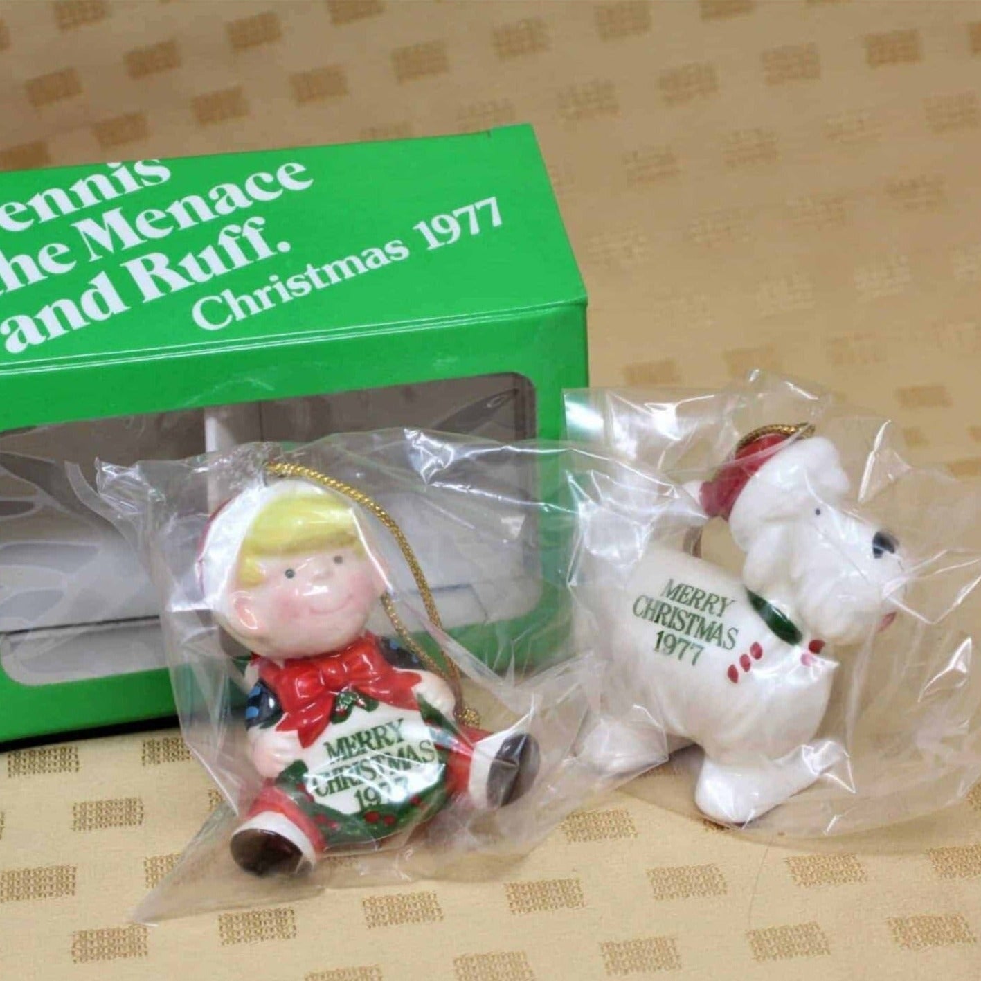 Ornaments, Dennis The Menace & Ruff, In Box, Vintage, NOS, 1977