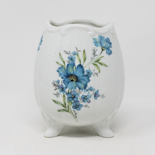 Vase, Inarco, Footed Egg, Blue Floral, Vintage