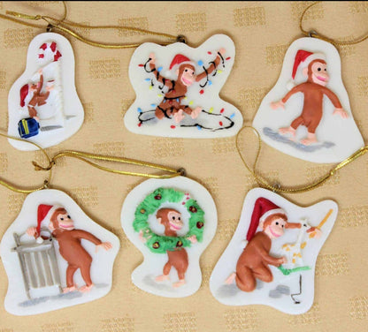Ornament, Curious George, Set of 6, NOS in Box, Vintage
