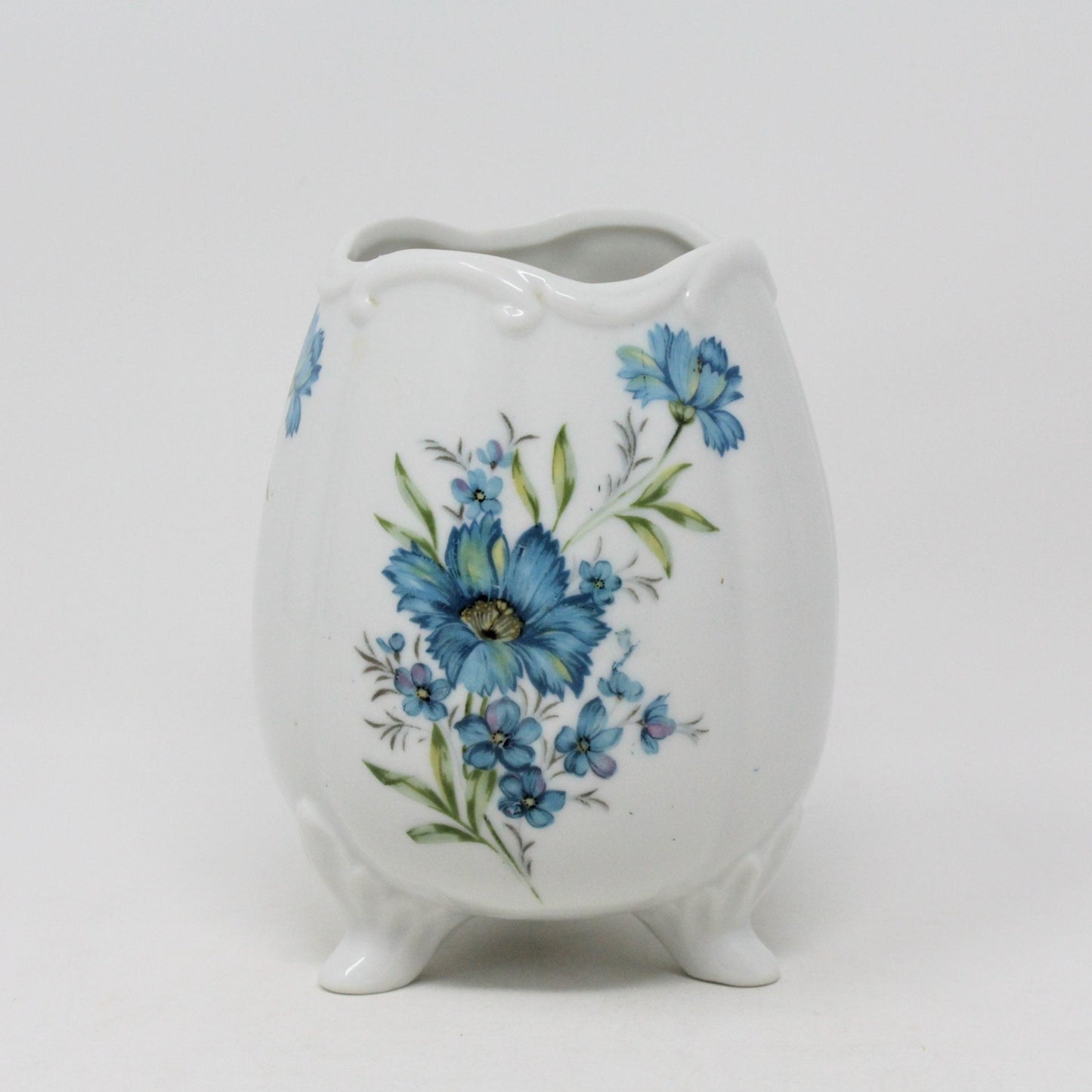 Vase, Inarco, Footed Egg, Blue Floral, Vintage