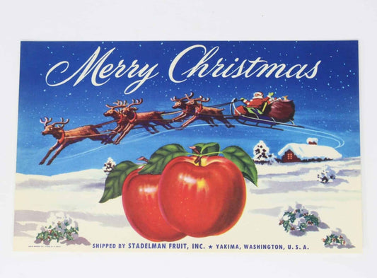 Crate Label, Merry Christmas, Santa Claus Apples, Original, 1950's, Vintage