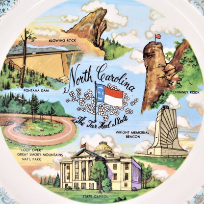 Decorative Plate, Souvenir State Collectors Plate, North Carolina, Vintage 1950's