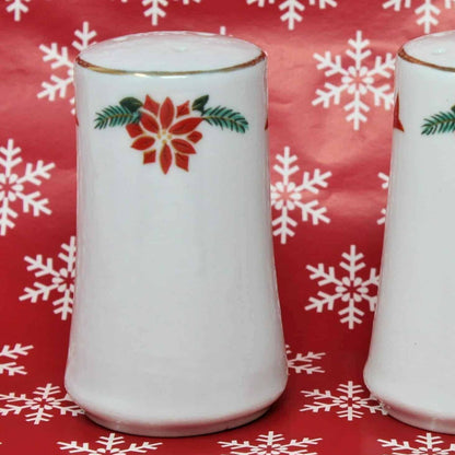 Salt and Pepper Shakers, Fairfield, Poinsettia and Ribbons, Vintage