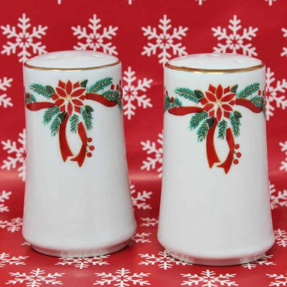 Salt and Pepper Shakers, Fairfield, Poinsettia and Ribbons, Vintage