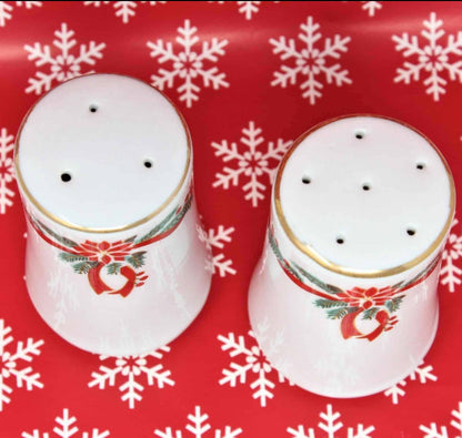 Salt and Pepper Shakers, Fairfield, Poinsettia and Ribbons, Vintage