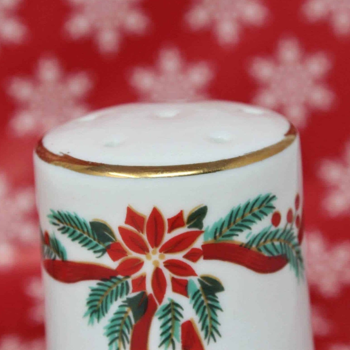 Salt and Pepper Shakers, Fairfield, Poinsettia and Ribbons, Vintage