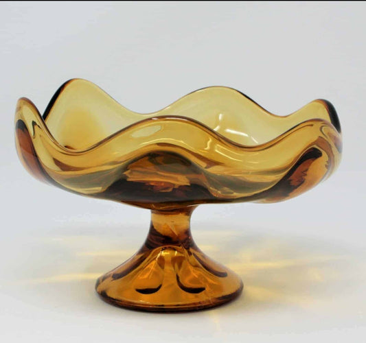Comport / Compote, Viking Epic 6 Petal, Amber Glass, Pedestal Bowl, Vintage