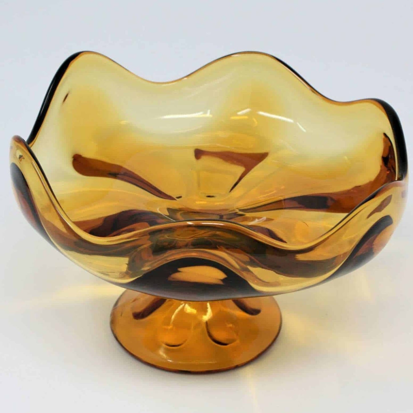 Compote, Viking Epic 6 Petal, Amber Glass, Vintage