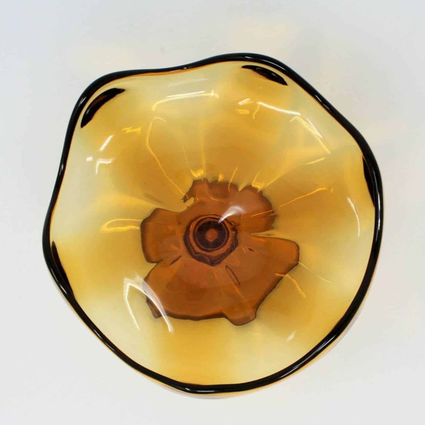 Compote, Viking Epic 6 Petal, Amber Glass, Vintage