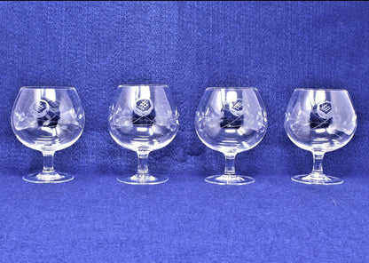 Brandy Sniffers, Sasaki, Cut Glass Rose, Blown Glass Set of 4, Vintage