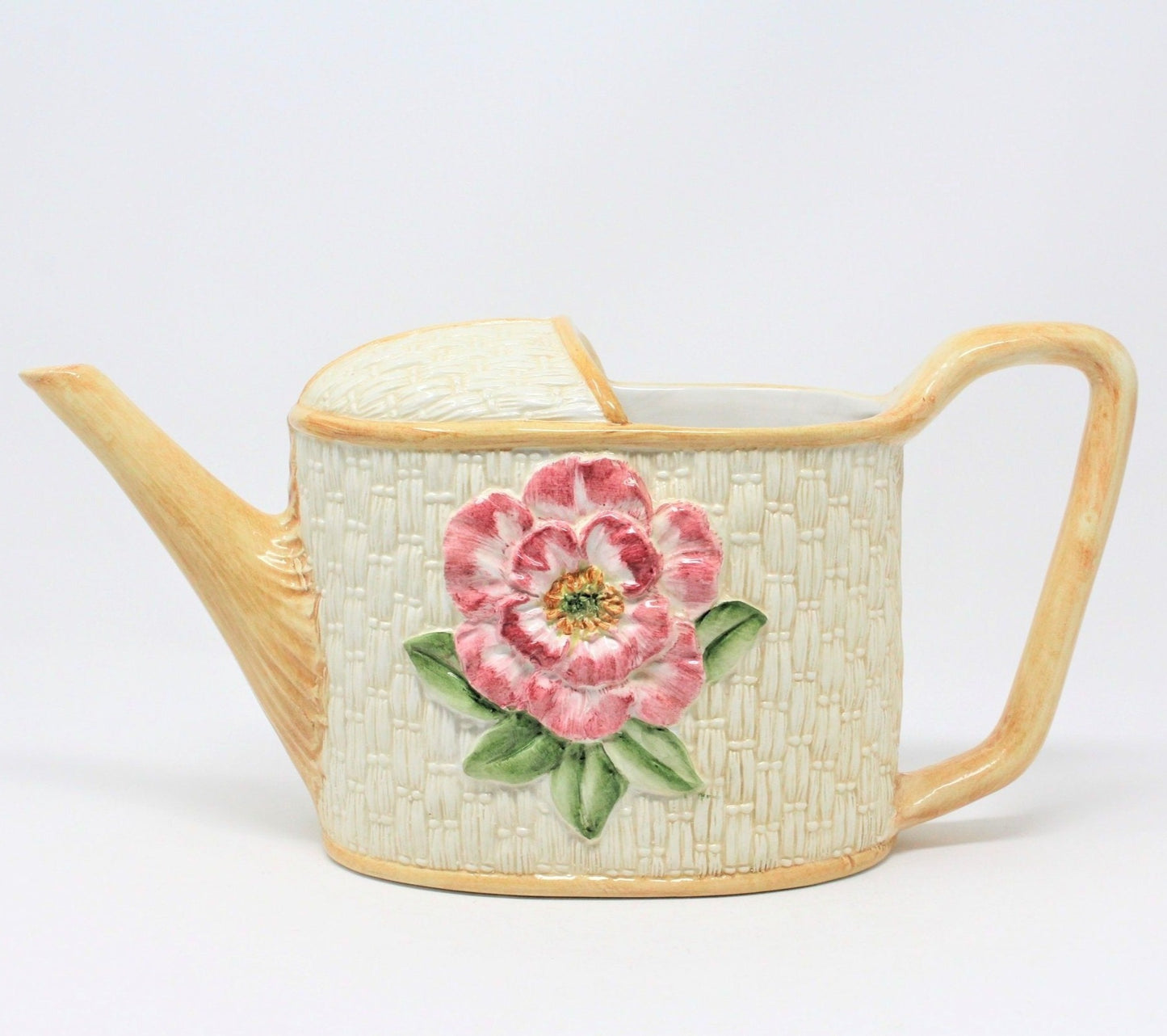 Planter / Vase, Watering Can, Ceramic Wicker, Italy, Vintage, SOLD