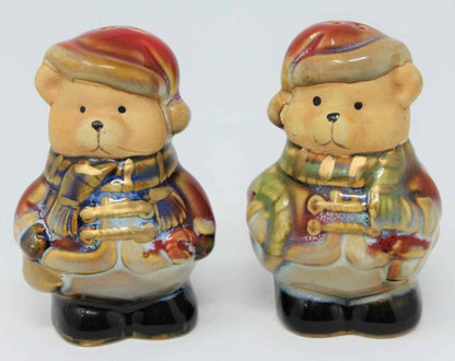 Salt and Pepper Shakers, Teddy Bears with Santa Hats, Ceramic