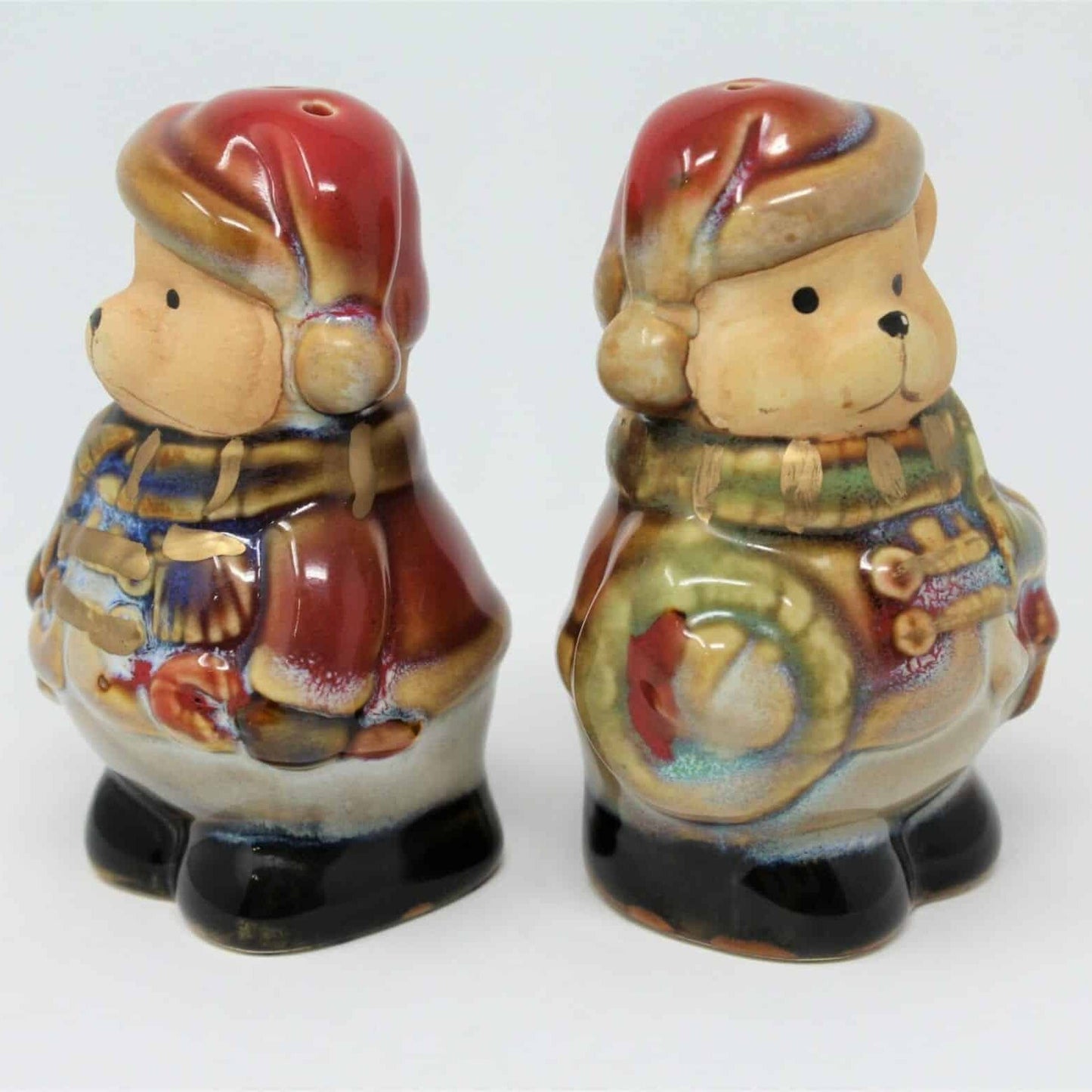 Salt and Pepper Shakers, Teddy Bears with Santa Hats, Ceramic