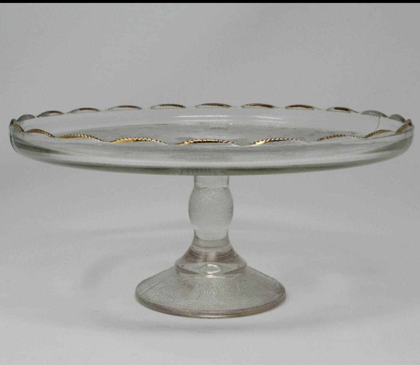 Cake Stand, Jeannette Glass, Harp, Pedestal Stand Scalloped, Vintage