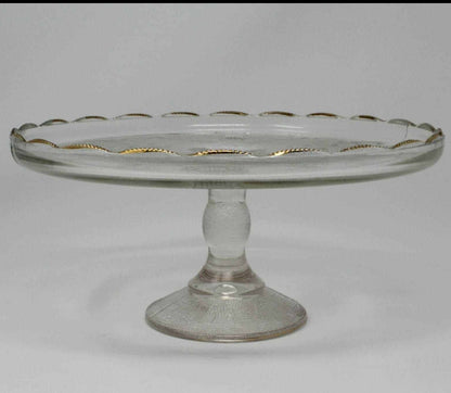 Cake Stand, Jeannette Glass, Harp, Pedestal Stand Scalloped, Vintage