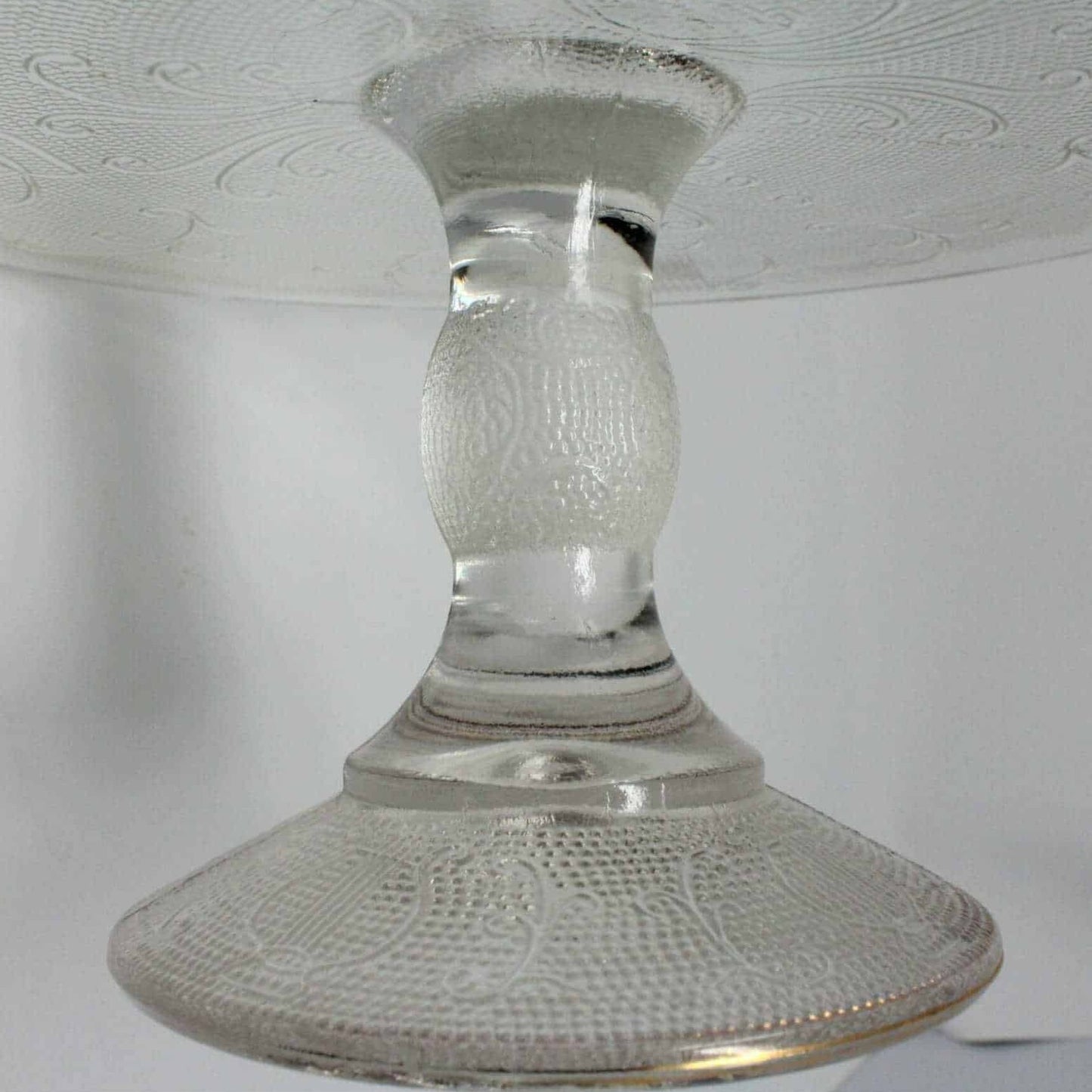 Cake Stand, Jeannette Glass, Harp, Pedestal Stand Scalloped, Vintage