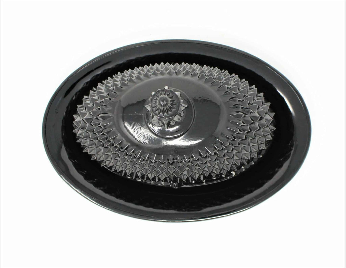 Butter Dish: Indiana Glass for Tiara Exclusives, Cameo Black (Diamond Point), Covered Pressed Glass, USA, Vintage 1977 - SOLD
