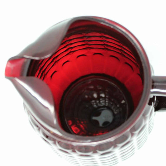 Pitcher: Anchor Hocking Bubble Ruby, Royal Ruby Red Glass, 64 oz, Ice Lip, USA, Vintage 1962 - SOLD