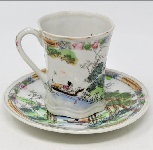 Demitasse & Saucer, Takito, Geisha Girl, Moriage, Antique RARE