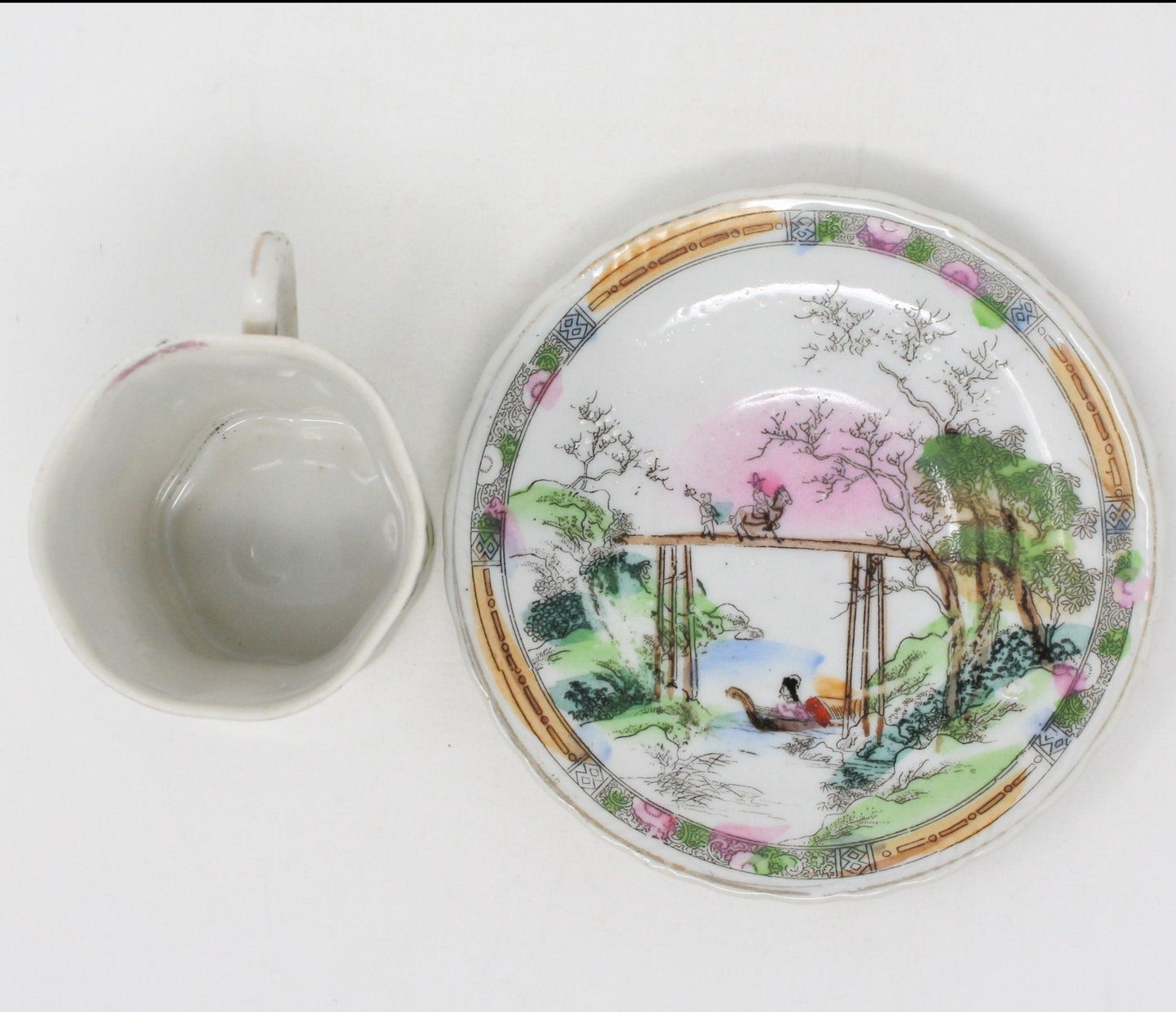 Demitasse & Saucer, Takito, Geisha Girl, Moriage, Antique RARE