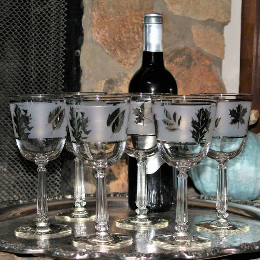 Wine Glasses, Libbey Silver Foliage, Mid-Century Modern, Set of 6, Vintage, SOLD