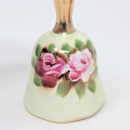 Bell, Enesco, Hand Painted Roses, Gold Handle, Japan, Vintage