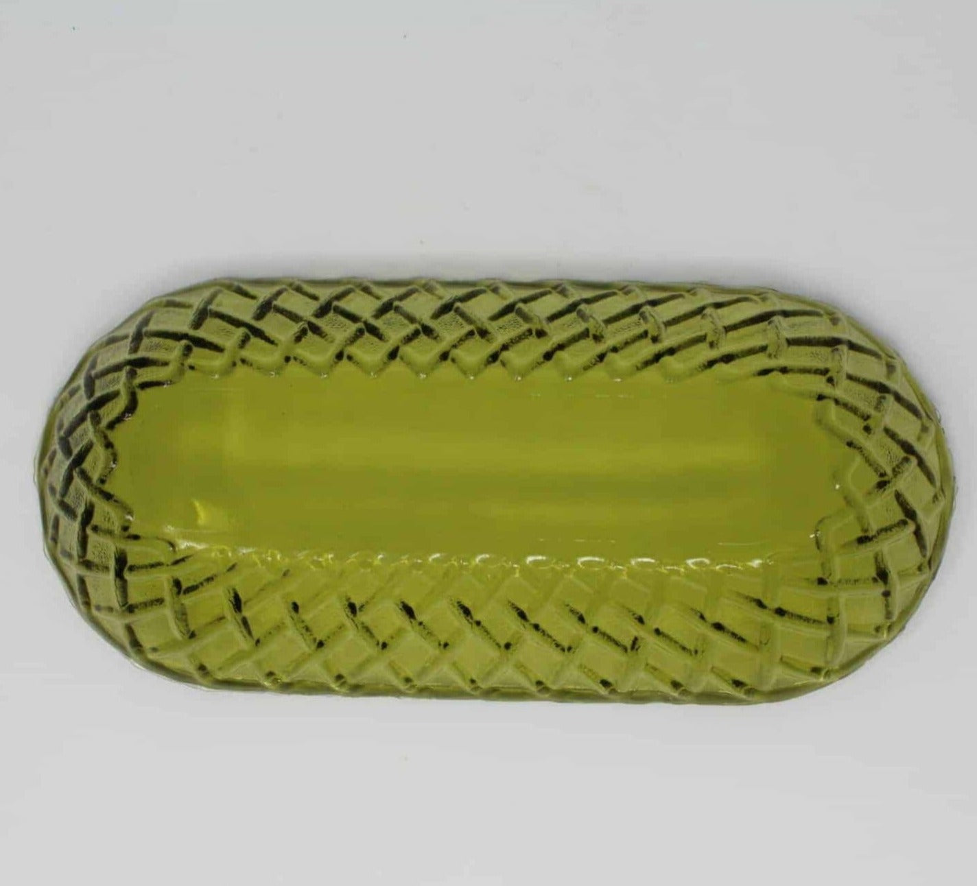 Celery Dish / Tray, Indiana Glass, Pretzel, Olive Green, Vintage