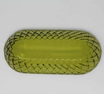 Celery Dish / Tray, Indiana Glass, Pretzel, Olive Green, Vintage