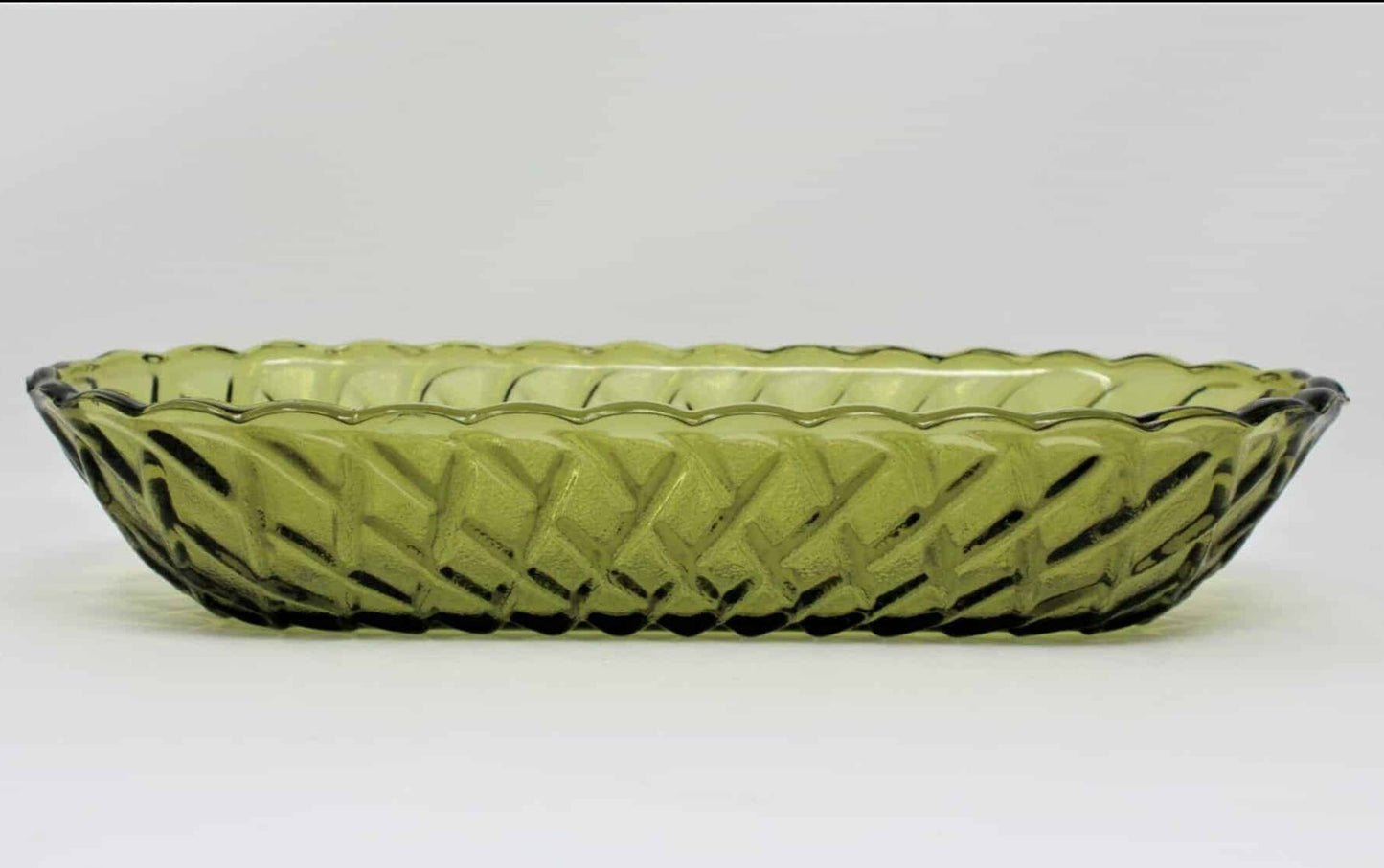 Celery Dish / Tray, Indiana Glass, Pretzel, Olive Green, Vintage