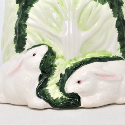 Pitcher, Cabbage w/ Bunny Rabbits, Hand Painted Ceramic
