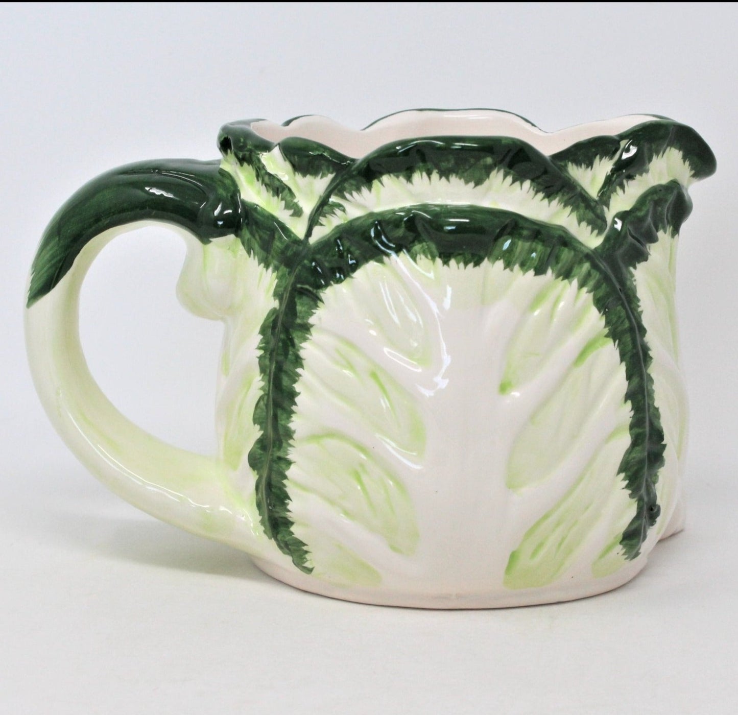 Pitcher, Cabbage w/ Bunny Rabbits, Hand Painted Ceramic