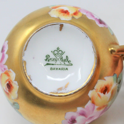 Teacup and Saucer, Pickard / Rosenthal Hand Painted, Heavy Gold, Pink Roses, Antique