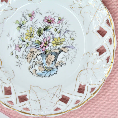 Decorative Plates, Old Paris, Hand Painted Florals, Reticulated, Set of 2, Antique