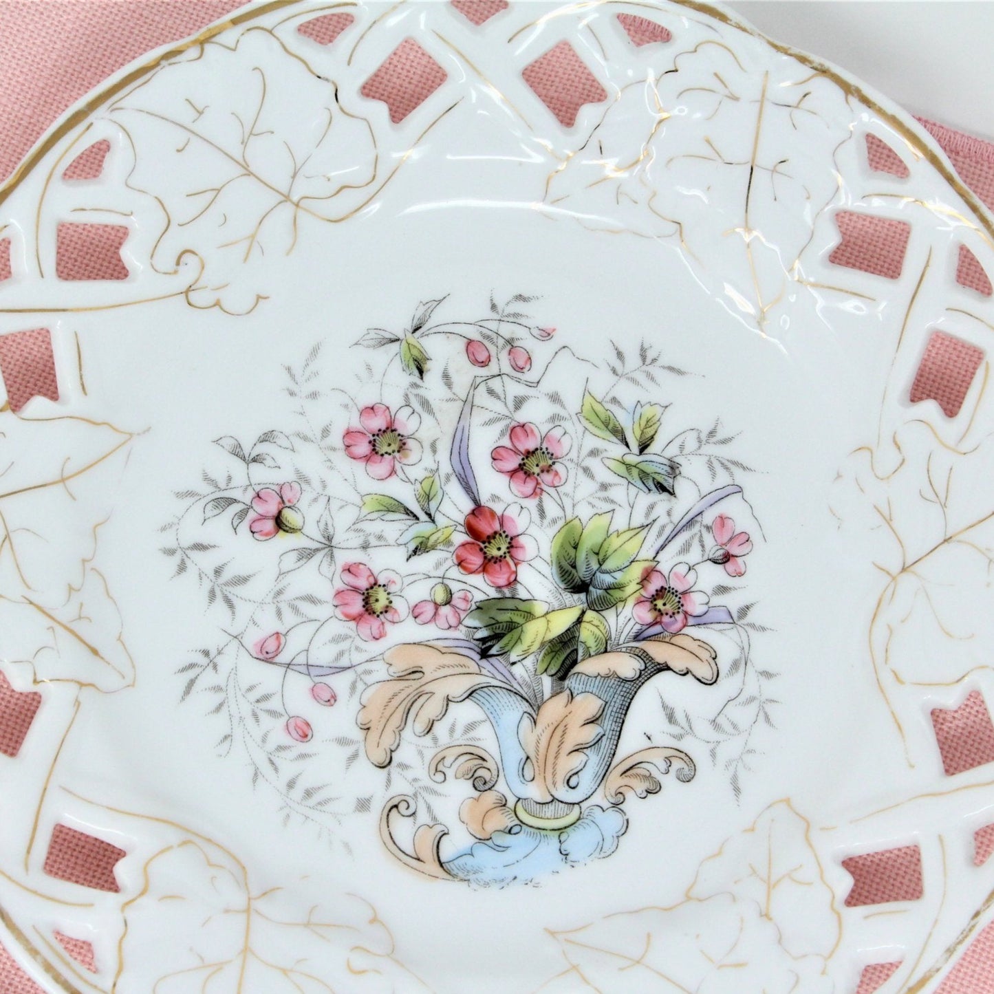 Decorative Plates, Old Paris, Hand Painted Florals, Reticulated, Set of 2, Antique