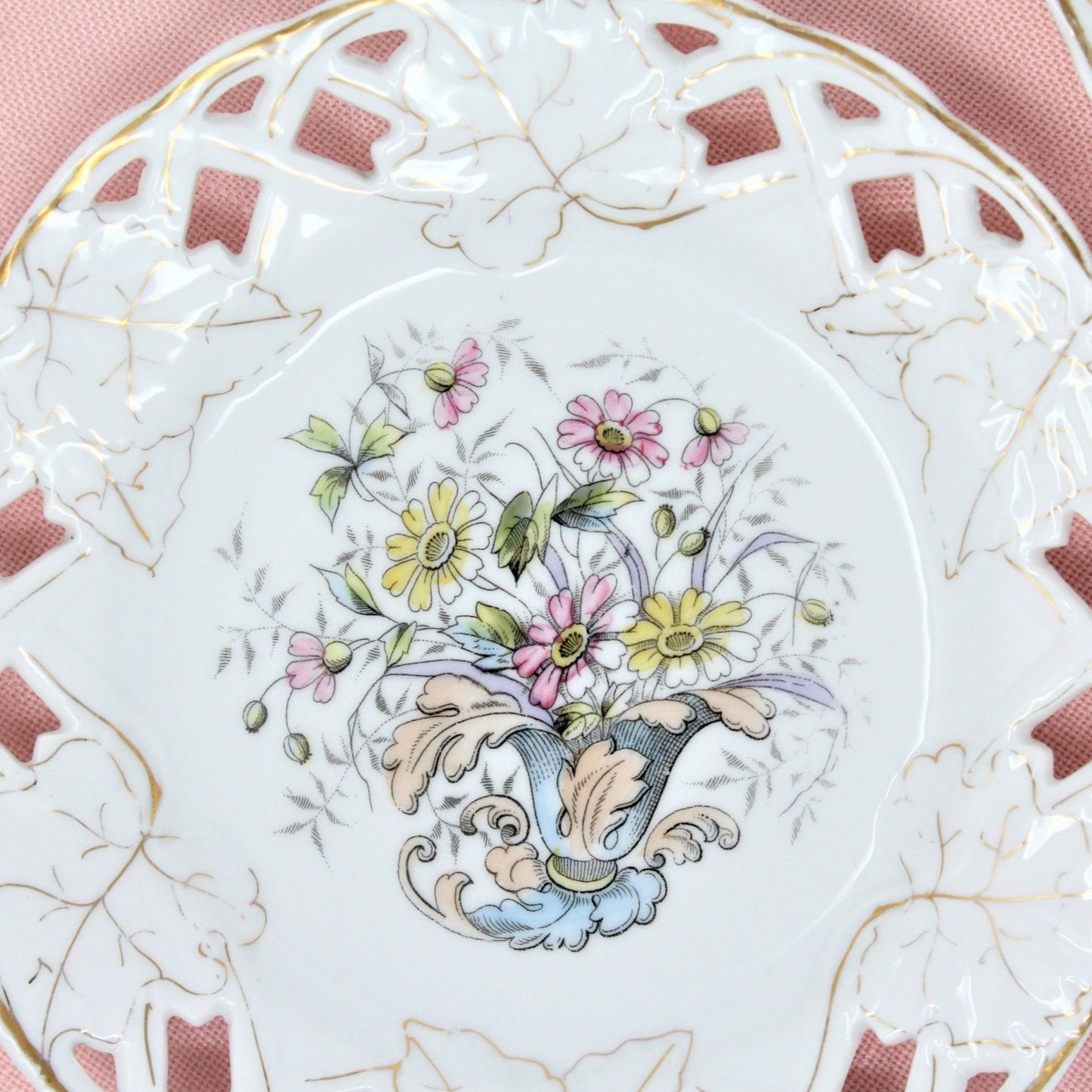 Decorative Plates, Old Paris, Hand Painted Florals, Reticulated, Set of 2, Antique