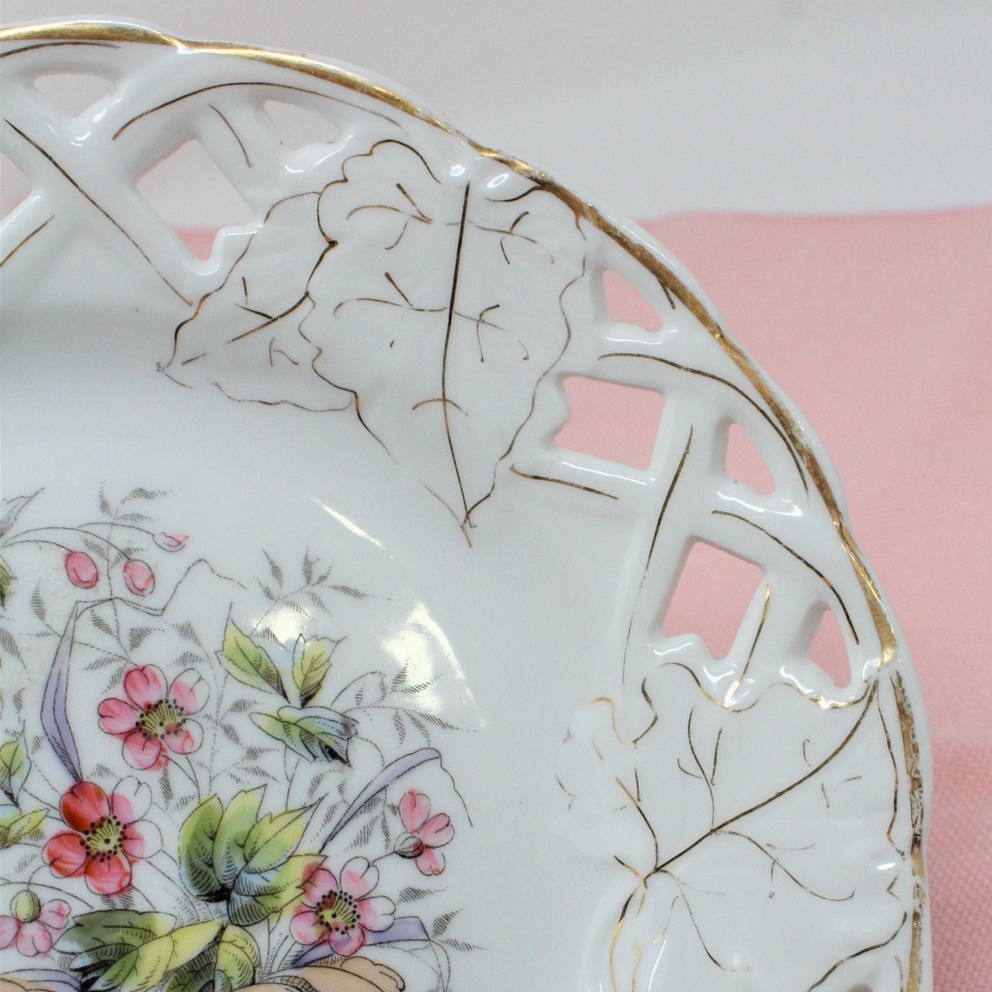 Decorative Plates, Old Paris, Hand Painted Florals, Reticulated, Set of 2, Antique