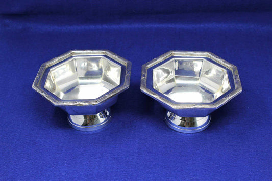 Bowls, Silver Plate, Octagon Shaped Pedestal, Set of 2, Vintage