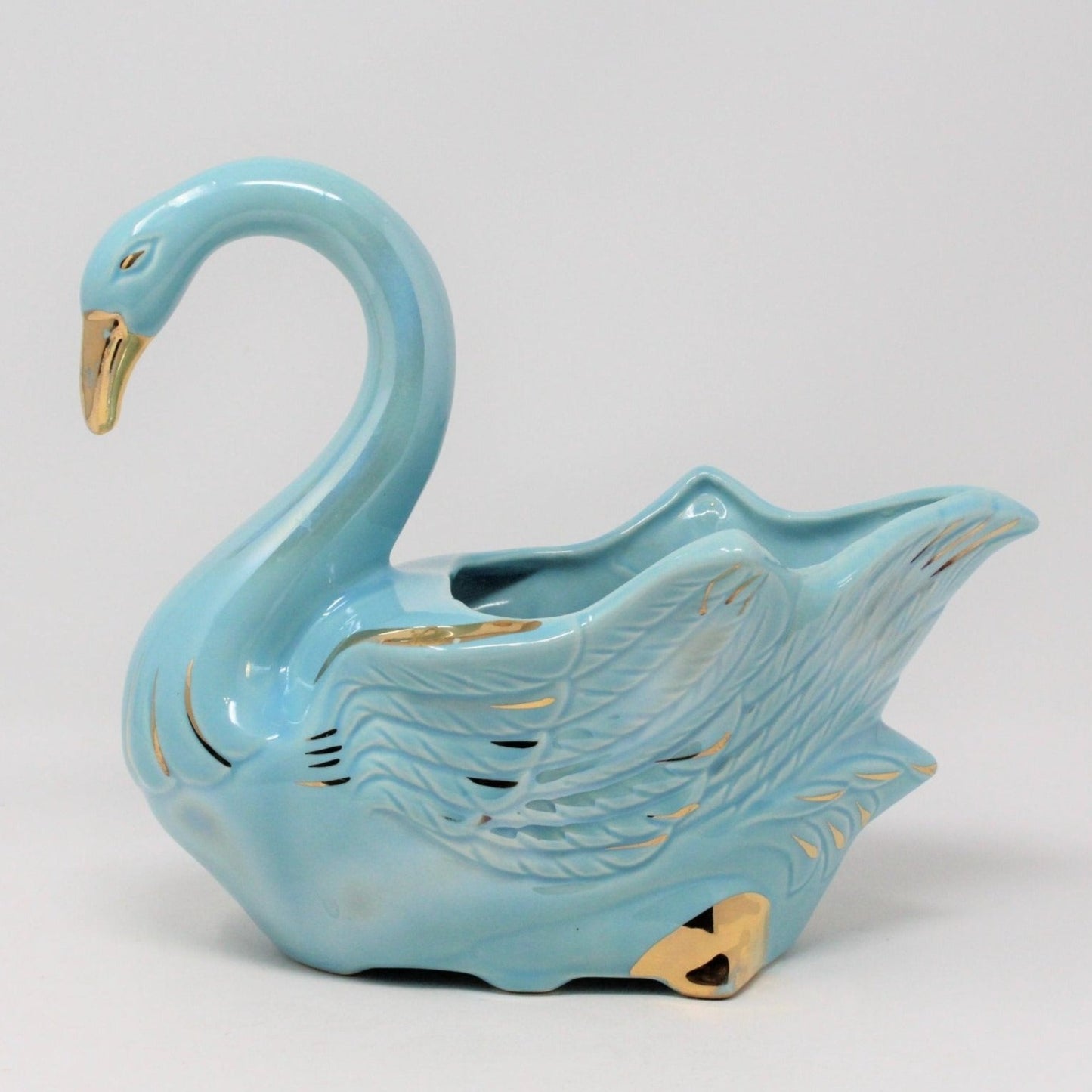 Planter / Vase, Swan, Blue Iridescent, Vintage Pottery