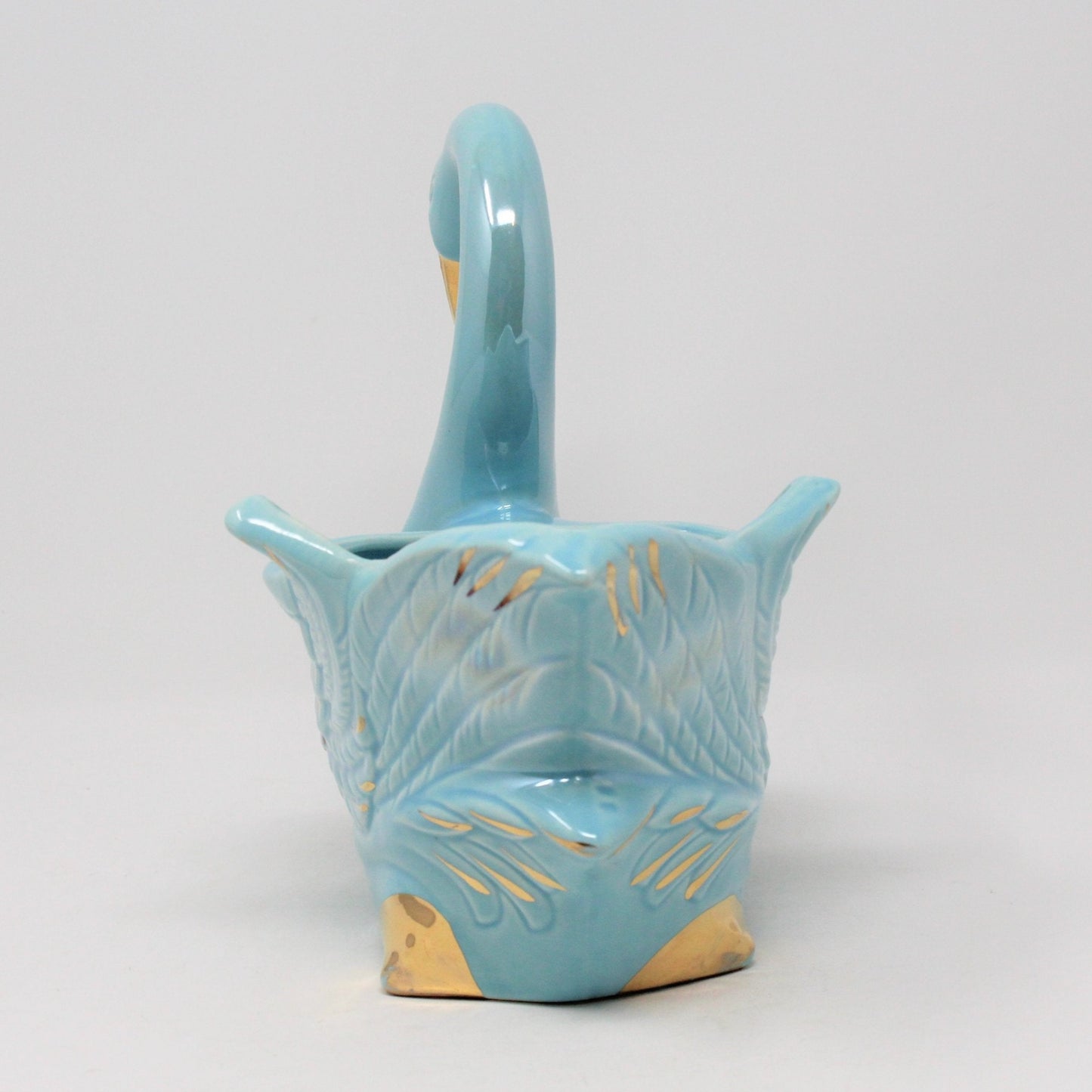 Planter / Vase, Swan, Blue Iridescent, Vintage Pottery