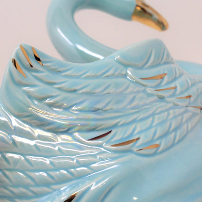 Planter / Vase, Swan, Blue Iridescent, Vintage Pottery