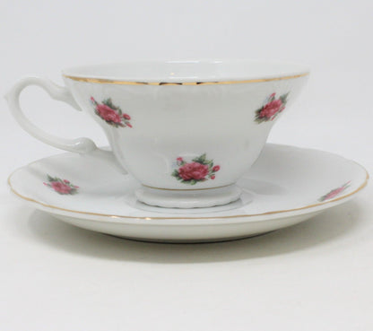 Teacup and Saucer, Pink Roses, Footed, Vintage Japan Imports