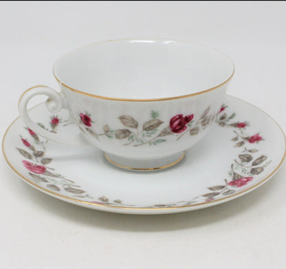 Teacup and Saucer, Diamond China, Moss Rose, Vintage Japan